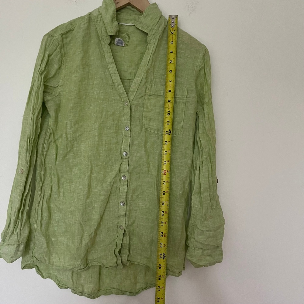 Sigrid Olsen Womens Small Lime Green 100% Linen Button Down Up Roll Sleeve Shirt - Picture 9 of 10